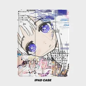 Anime Fault Art Blue Eyed Girl Y2K Cartoon Cute For iPad Case iPad 10 9 8 7 2020 Air 5 4 3 2 Pro 11 Mini Y-Fold Tri Fold Cover