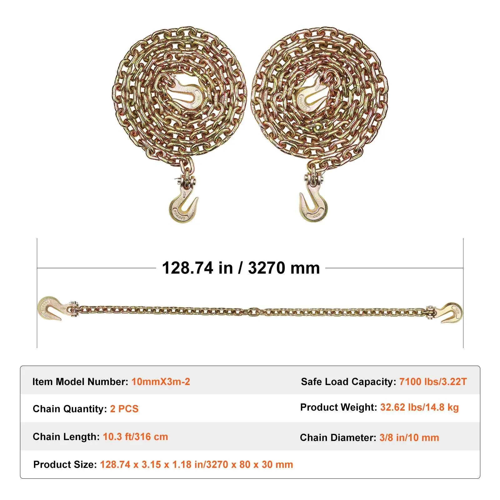 3/8"x10.3' 7100 lbs【 2 Pack】