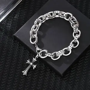 Vintage Cross Charm Chain Bracelet Gothic Streetwear Silver Jewelry Edgy Gothic Silver Plated Statement Piece