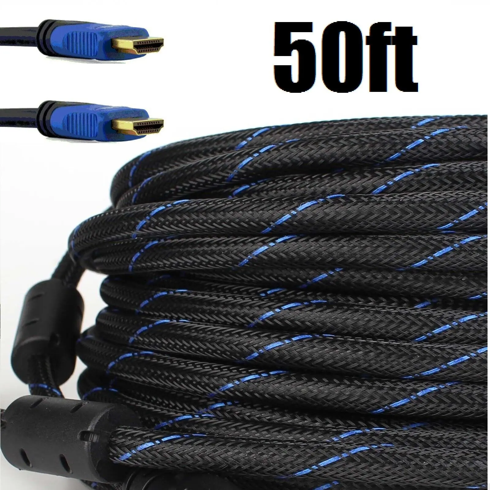 50ft HDMI Cable for Bluray 3d DVD LCD 1080p HDTV LCD HD TV Monitor Blue