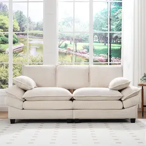 Vomena 83" Loveseat Sofa, Cloud Couches for Living Room, Comfy Corduroy Couch with Deep Seat, Love Seat Couches for Bedroom, Apartment and Office, Easy Assemble for Small Space (Beige)