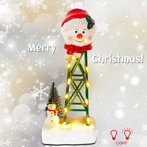 1 PC Christmas Villages Accessories Decoration Snowman Watertower Figurines LED Lights Christmas Collectible Building Home Tabletop Fireplace Ornaments