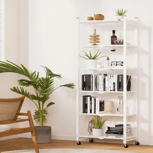 6-Tier Heavy-Duty Folding Bookshelf- Tool-Free Assembly Metal Bookcase with Thick >12mm Metal Frame, Iron Shelving for Living Room, Bedroom, Office - Space-Saving Free-Standing Storage Unit, Standing Shelf