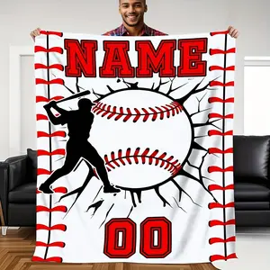 Personalized Baseball Blanket Customized with Name And Number - Soft Flannel Shawl Featuring Custom Photos/Text, Red, Black, And Baseball Design - a Gift Suitable for Boys, Girls, And Sports Fans All Year Round - Can Be Used for Bed, Sofa
