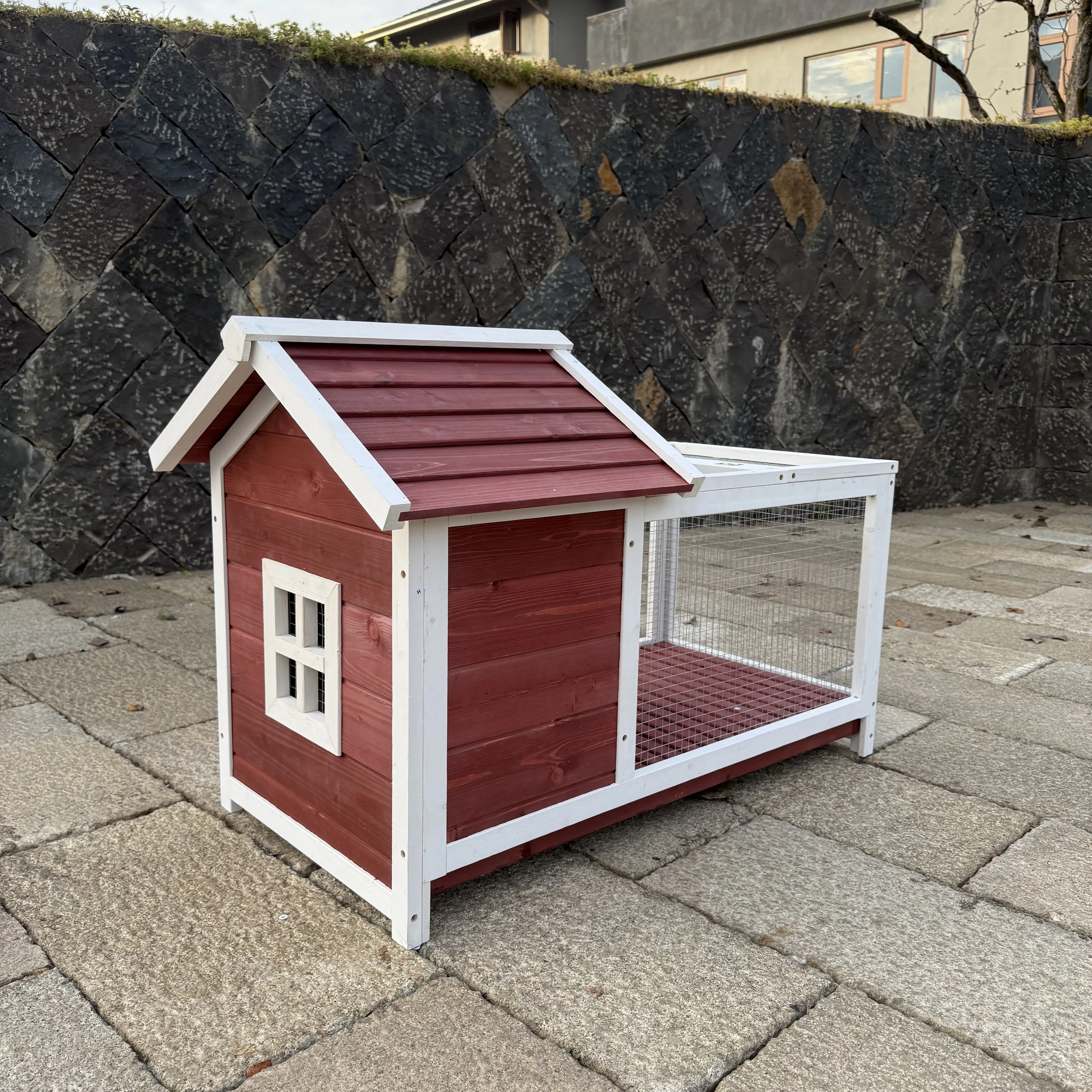 Wooden Rabbit Hutch Indoor and Outdoor, Large Rabbit Cage Chicken Coop Expandable, Weatherproof Bunny Cage with Anti-Chew Metal Frame Ramp for Backyard Small Animals