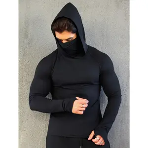 Mens Performance Hoodies with Integrated Face Mask - Quick-Drying, Compression Sweatshirts for Spring & Autumn - Ultra-Comfortable, Body-Sculpting Shapewear Casual Collar