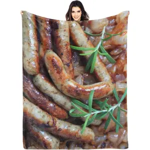 Pan-Fried Sausage Rosemary 3D Funny Realistic Food Ultra-Soft Throw Blanket 50"x40" Travel All Season Bed Sofa Dorm Decor Bedding Bedroom