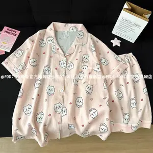 Chiikawa Pajamas Girls New Summer Shorts Shorts Cotton Thin Cartoon Cute Usaqi Hachiware Home Clothing Suit