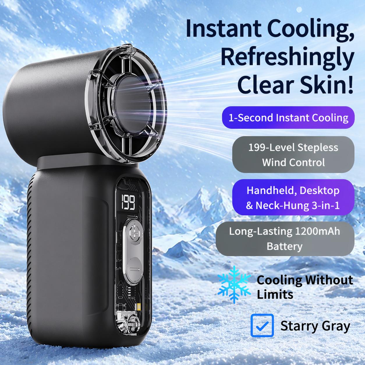 199-Speed] ODIFORGO Super Mini turbo Fan for World Cup Travel, Makeup Drying & Hot Flashes, Portable Pocket Fan for Purse/Stadium