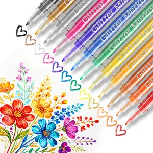 12/24 Colors Glitter Markers, Valveless Direct Liquid Flash Pens, Quick-Dry Water-Based, Fine Tip 0.7mm, Ideal for Art & DIY Projects
