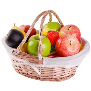 Vintiquewise Set of 2 Willow Weave Wicker Picnic Baskets - Carry & Handheld Designs, Double Folding Drop-Down Handles, Rural Style, White Liner, Ideal Gift for Halloween, Thanksgiving, Carry Basket, Handheld Picnic Basket