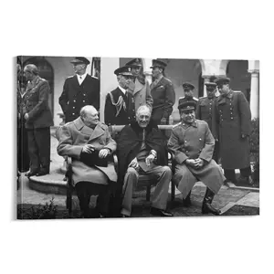 Classic WW II Vintage Photo Yalta Conference, 1945 (Churchill, Roosevelt And Stalin) Poster Canvas Wall Art For Bedroom Decor Bar Office Room Decor Gift