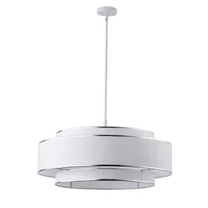 Modern 6-Light Beige Fabric Three Tiers Pendant Light for Kitchen Island