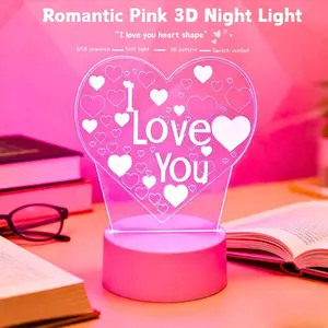 Creative 3D Heart LED Night Light, USB Powered with Switch Control, Romantic Gift for Anniversary, Valentine's Day, Christmas, Birthday