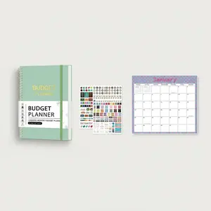 Budget Planner & Magnetic Wall Calendar Bundle, A5 Paper Notebook with Expense Tracker and 12-Page Neon Color Monthly Organizer for Home and Office