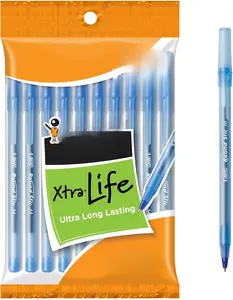 BIC Round Stic Xtra Life Blue Ballpoint Pens 1.0mm Medium Point 10-Count Pack Ultra Long Lasting Comfortable Writing Barrel No. 1 Selling Pens
