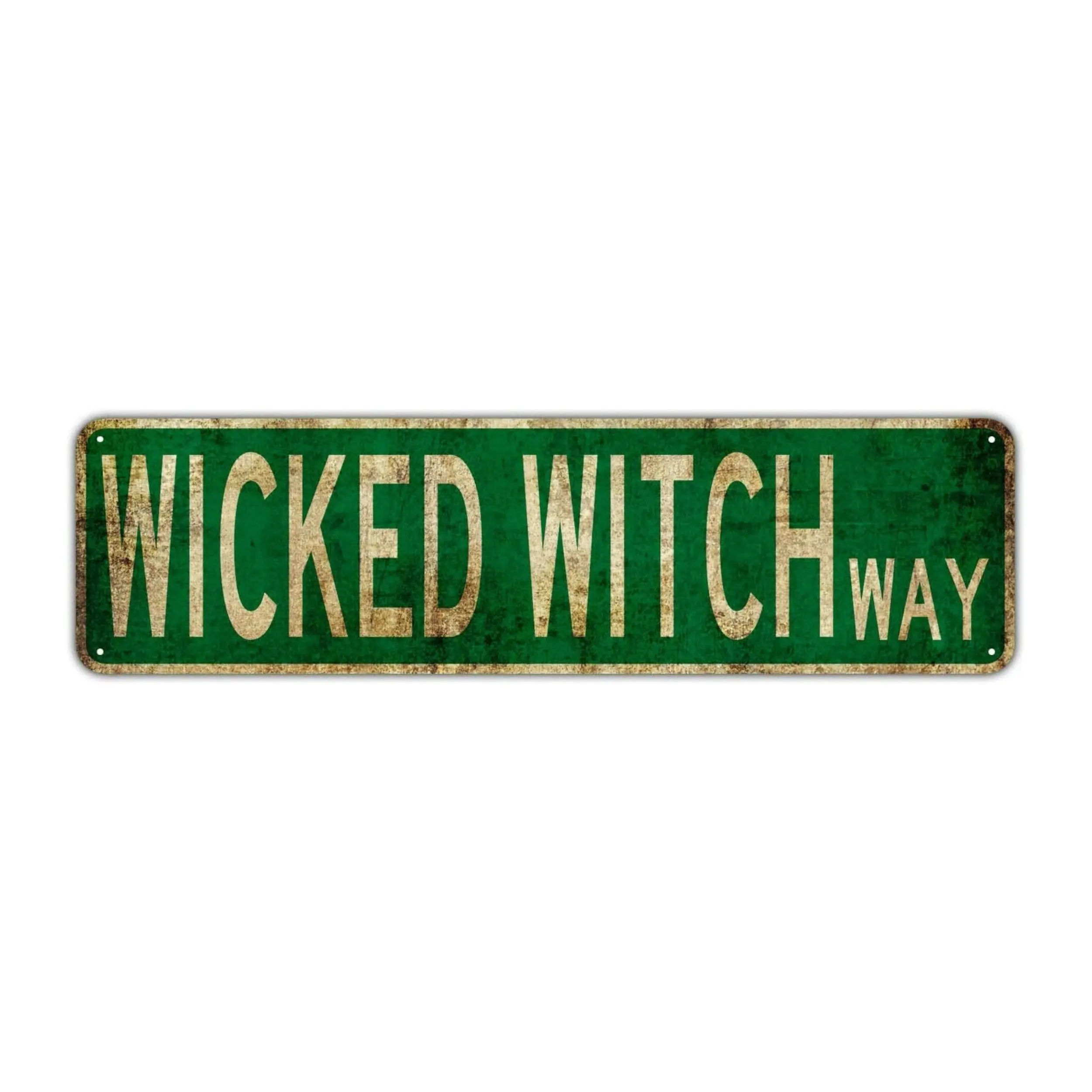 [Halloween Spirit] Wicked Witch Way Halloween Metal Tin Sign - Vintage Green Distressed Design, 15.75" x 3.94" Aluminum Wall Decor for Home, Bar, Cafe, Garage, Non-Embossed Funny Novelty Street Sign, Halloween Decorations