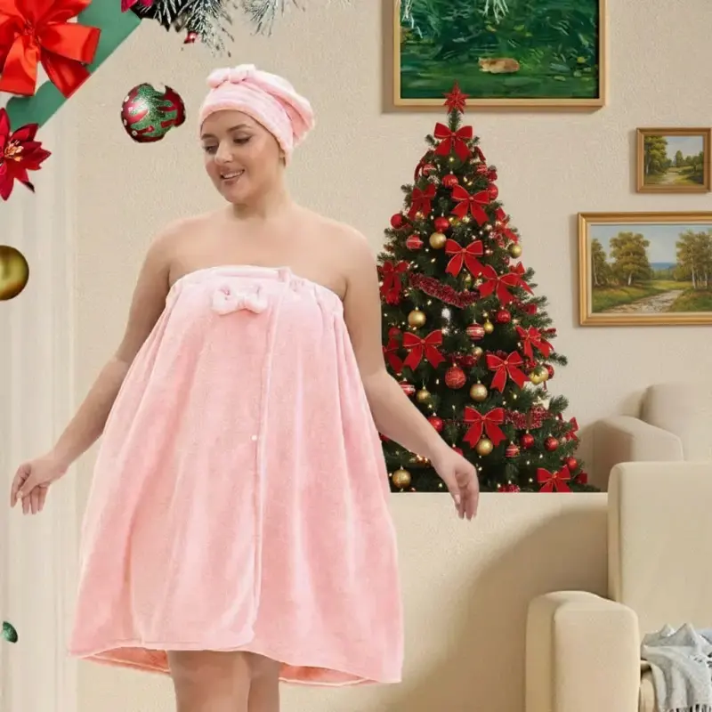 Solid Color Bathrobe & Bath Towel Set, Adjustable Shower Cap Included Bathrobe & Bath Towel, Soft Comfortable Bathrobe & Towel for Home Travel Sauna Travel, bathroom, bath towel, towel, Super Absorbent Towel, Bath Cloths