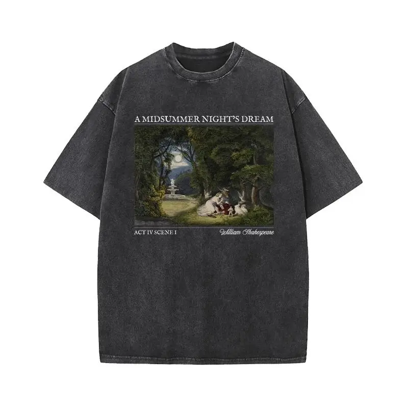 Men's Vintage Distressed Graphic T-Shirt, Casual Shakespeare Print, Shortsleeve Fitted Cut Cotton Round Neck Top, Menswear, Tshirt