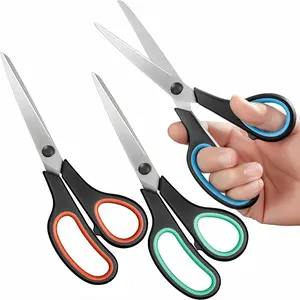 LMMAKE 3 Pack 7.9" All Purpose Stainless Steel Scissors with Ergonomic Soft-Grip Handles for Office School Classroom Kitchen Crafts Sewing Red Green Blue for Precise Control and Durability