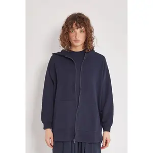 Cotton Full Zip Hoodie - Dark Blue