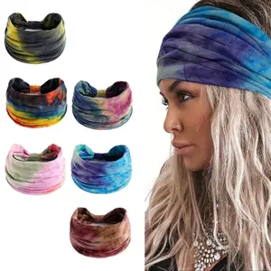 6PCS Headbands Knotted Turban Headband Non Slip Elastic Hairbands Tie Dye Workout Head Wrap Yoga Sports tiktokshopspringglowup