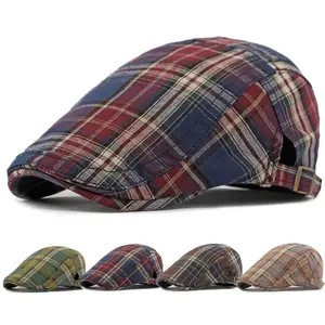 HT4376 Berets Men Women Vintage Plaid Beret Cap Male Female Adjustable Flat Cap Retro Spring Summer Cap Beret Hats for Men Women