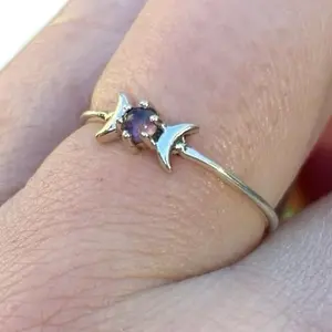 Sterling Silver Amethyst Triple Moon Goddess Thin Ring