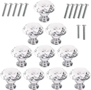 10 count  Glass Cabinet Knobs 30mm  Shape Drawer Kitchen Cabinets Dresser Cupboard Wardrobe Pulls Handles (Clear)
