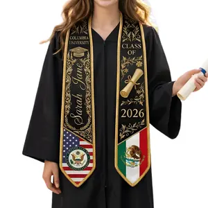 [HOT] Personalized Two Flags Graduation Stole, Custom Mexico USA Double Flag Grad Sash, Class of 2026 International Student Gift