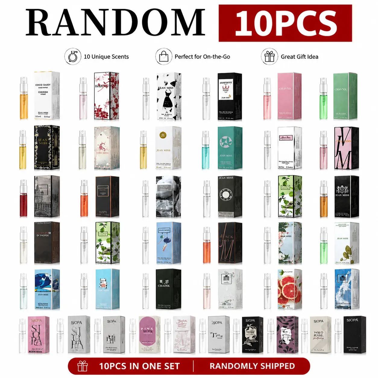 Random 10 PCS Mini Perfume Set, Assorted Travel Size Fragrance Vials with Floral, Fruity, Woody & Musk Scents, Portable Daily Scent Gift Set for Perfume Lovers