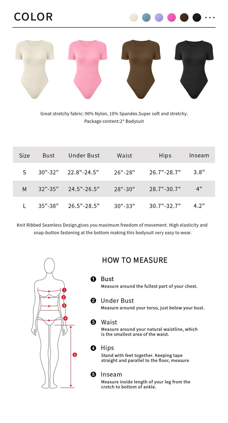 OQQ Women's 2 Piece Bodysuits Sexy Ribbed One Piece Short Sleeve Tops Bodysuits Trendy Comfortable