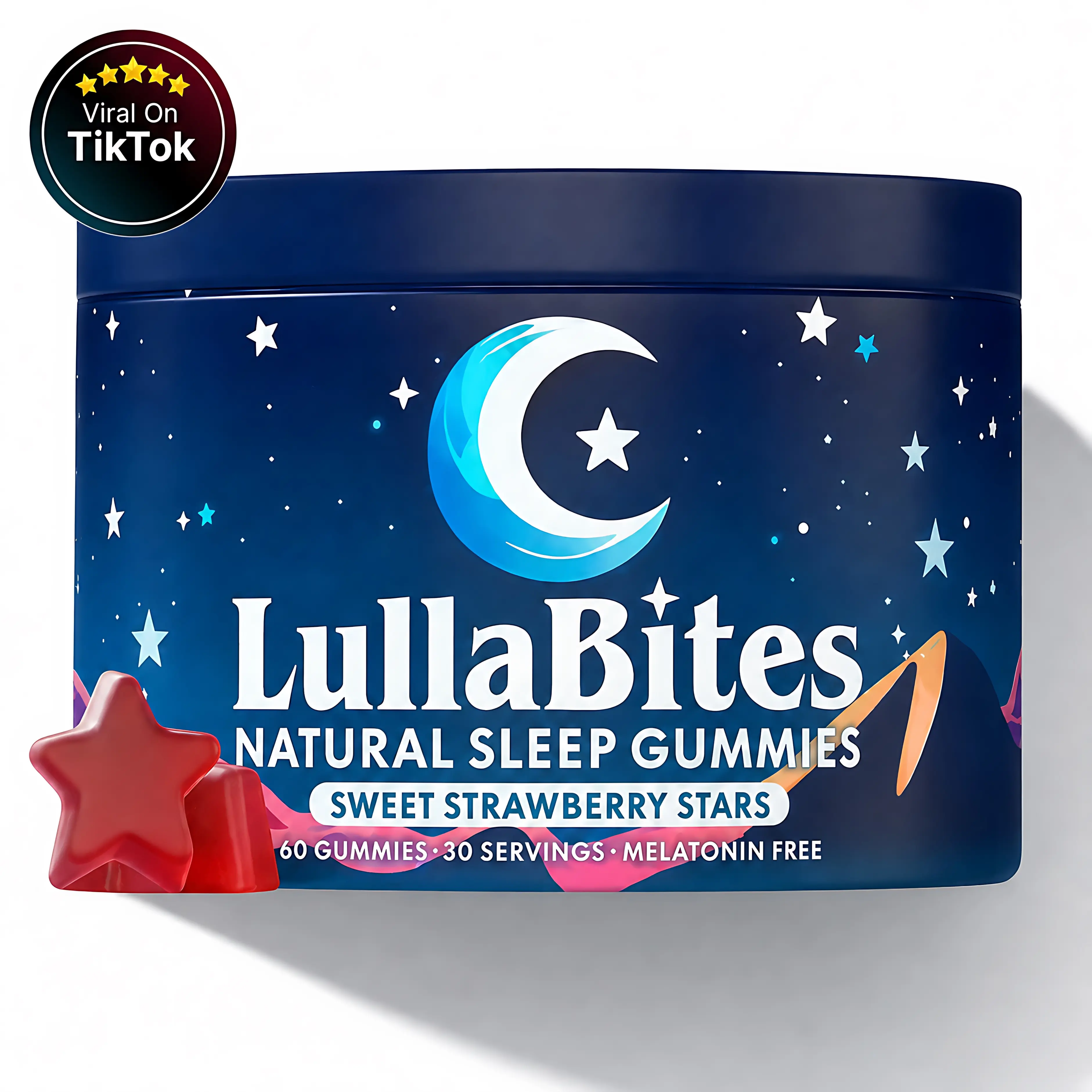 LullaBites Natural Sleep Gummies – Sweet Strawberry Stars Flavor (Melatonin-Free)