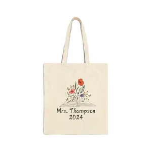 Personalized Reading and Wildflowers Tote Bag - Gift for Teachers and Booklovers, Custom Canvas Tote, Teacher Appreciation Gift, Literary