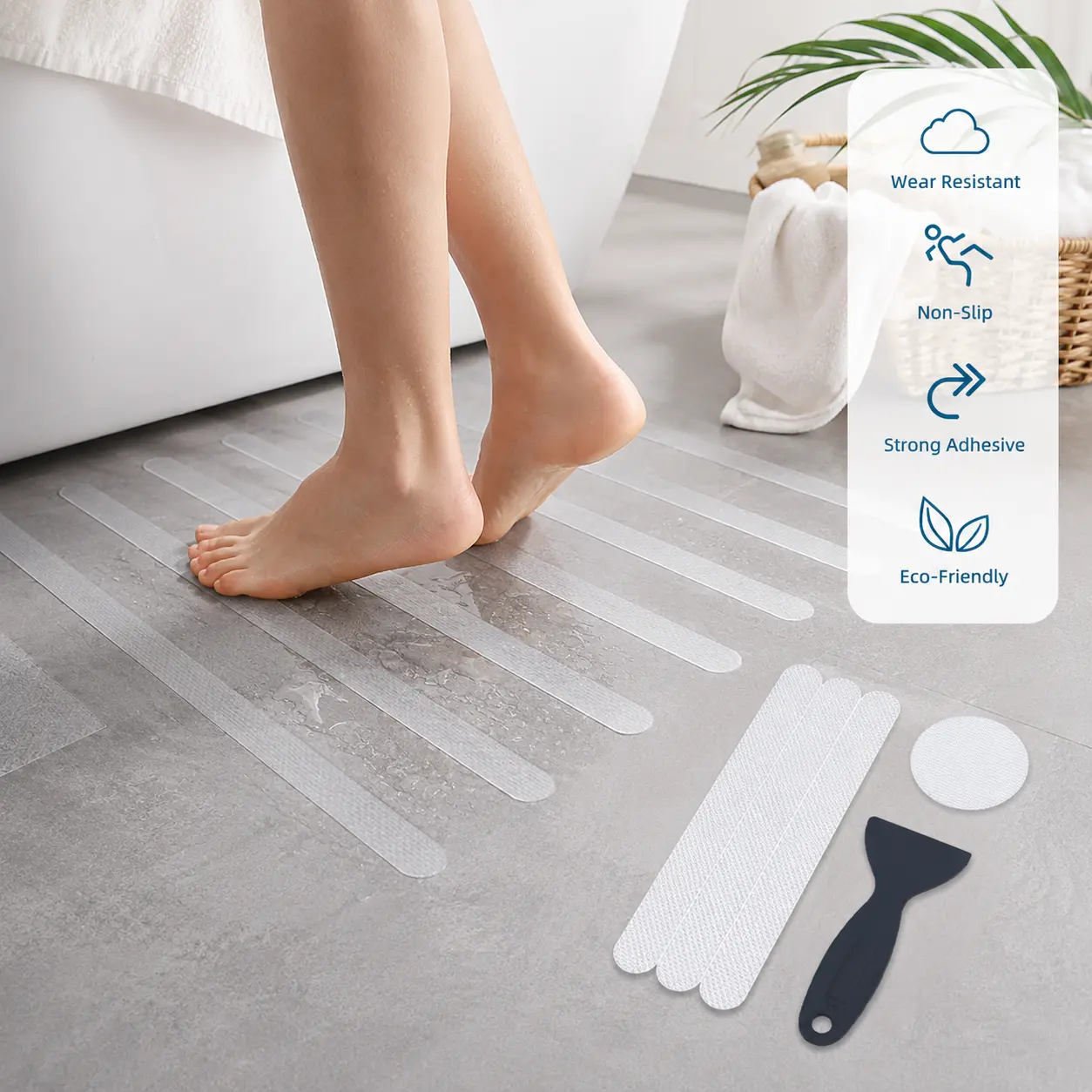 12 Pieces Transparent Anti-slip Stickers, Waterproof Moistureproof Non-slip Pads for Shower, Bathtub, Kitchen, Stairs and Other Wet Smooth Surfaces