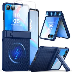 For Samsung Galaxy Z Flip 7 – Magnetic Slim Case with Screen Protector, Kickstand & Hinge Guard | Matte Shockproof Protection Cover Protective