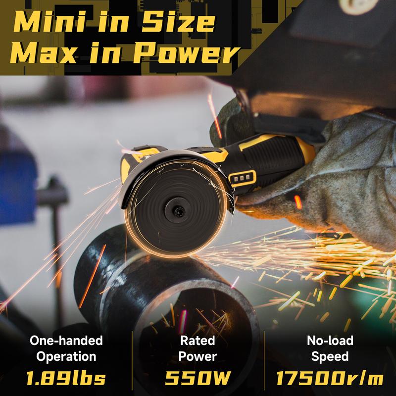 19500RPM Mini Cordless Angle Grinder, Electric Polishing Grinding Machine, Lithium Battery Power Tool W/ 2 Batteries & Accessories.Metal Polishing Machine, Suitable For Wood, Metal, Stone, Concrete Grinding, Precision Polishing, Great Christmas Gift