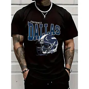 Men'S Dallas Football Theme Print T-Shirt | Loose Casual Style with Logo Short Sleeve Crew Neck Shirt Suitable for Game Day, Fan Apparel, and Daily Wear, Plus Size
