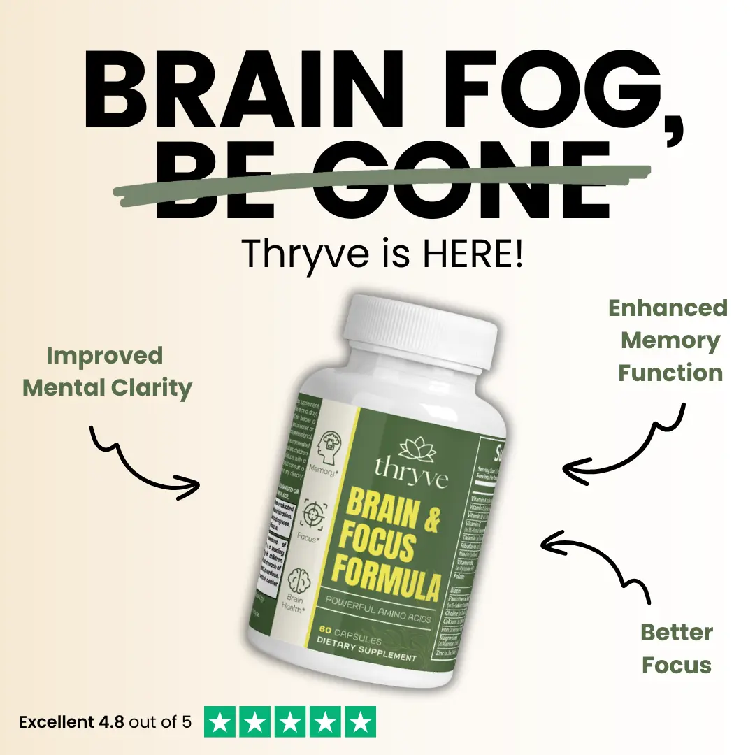 Thryve Brain & Focus Formula - Powerful Amino Acids & Herbal Extracts for Enhanced Concentration & Mental Clarity - 60 Capsules