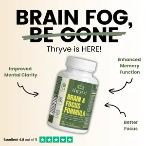 Thryve Brain & Focus Formula - Powerful Amino Acids & Herbal Extracts for Enhanced Concentration & Mental Clarity - 60 Capsules