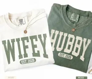 Comfort Colors Wifey And Hubby 2026 Matching T-Shirt For Newlywed Couples, Retro Just Married Wedding Gift Tee, Usa Apparel Style		
