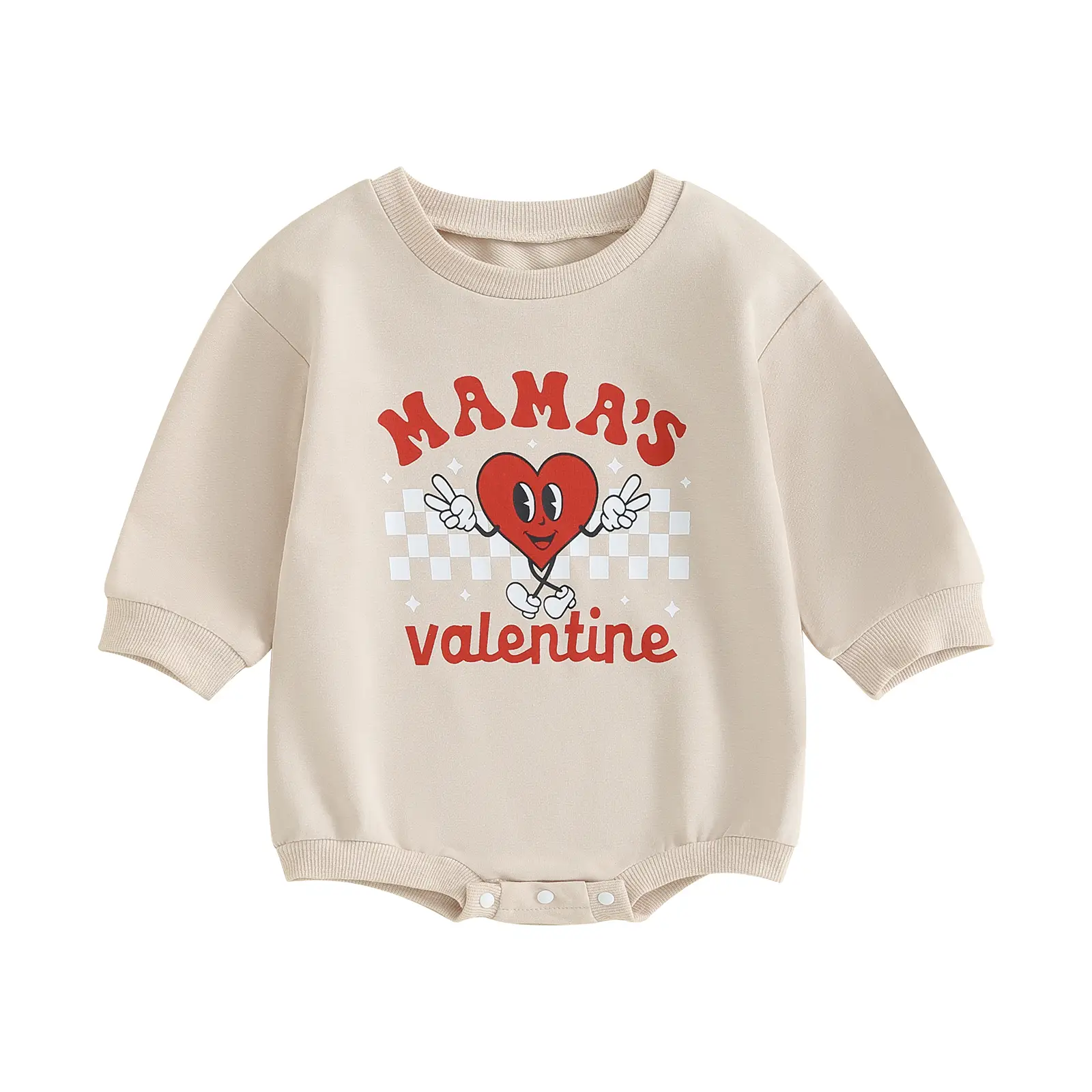 Baby Boy Girl Valentine's Day Clothes Sweatshirt Romper Long Sleeve Crew Neck Heart Letter Print Daddy /Mama's Valentine Jumpsuit
