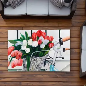 Begin Home Decor C1ROAR35HXDIDP 3 x 5 ft. Bicycle with Tulips Flowers in Basket - Outdoor Area Rug - Rectangle