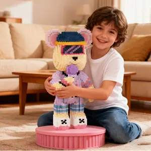 Street Singer Teddy Bear 3D Puzzle Building Block Decoration, Bookshelf Home Office Cabinet Decor, Party Living Room TV Stand Display
