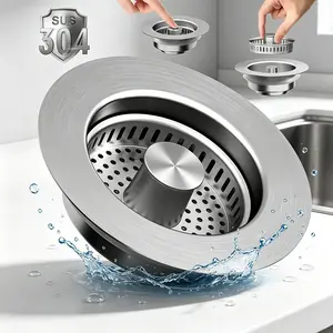 odor filter,New Version 3-in-1 Kitchen Sink Drain Kit – Stainless Steel Stopper, Blockage Resistant Food Filter Basket, Suits US Standard 3 1/2 Inch Sink Drain