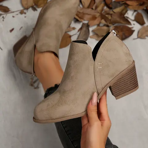 Women's Fall Winter Ankle Boots, Low Heeled Boots, Elegant Pointed Toe Short Booties with Zipper & Fringe Decor, Perfect for Daily Wear