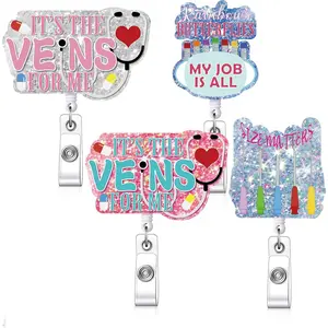 4 Pack Nurse Phlebotomy Badge Reel Large Funny Bling Phlebotomist Badge Clips Gifts Cute Phlebotomist  ID Holder Accessories Supplies for Office  Work,  Assistant