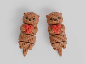 Articulated Otter with Heart Crochet Style 3D Printed Fidget Toy Cute Romantic Gift Fully Articulated Body Flexible Wiggly Knitted Texture Bright Red Heart Detail