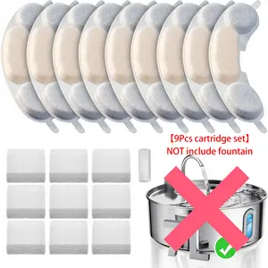 Official 9 Packs Dog Water Filter Replacement and 9 Sponges with 1 Pump Holder for 7L/236oz/1.8Gal Stainless Steel Dog Water Fountain