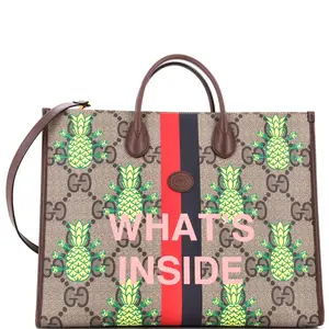 Pre-owned GUCCI Canvas Coated Top Handle Bags Interlocking G Patch Convertible Tote Printed Jumbo GG Coated Canvas Medium by Rebag